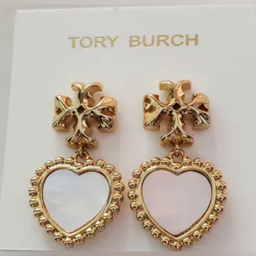 Authentic Tory Burch Nature Shell Roxanne Heart Shaped Gold Plated MOP Earrings